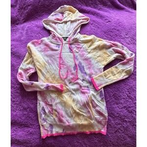 Cashmere Charter Club Tie‑Dye Hoodie Sweater • XS • Pastel Pink/Yellow/Purple